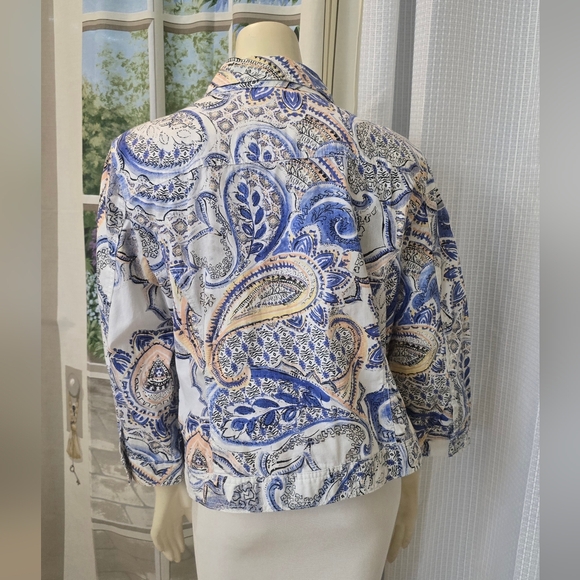 Chico's Button Front Jacket BLue Paisley Print Cotton XL/16 (Chico's Sz 3) - Picture 5 of 14